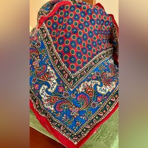 Vintage ECHO CLUB 7 Florentine Design Red Gold Blue Scarf
